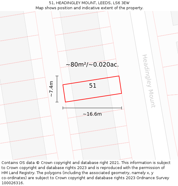 51, HEADINGLEY MOUNT, LEEDS, LS6 3EW: Plot and title map