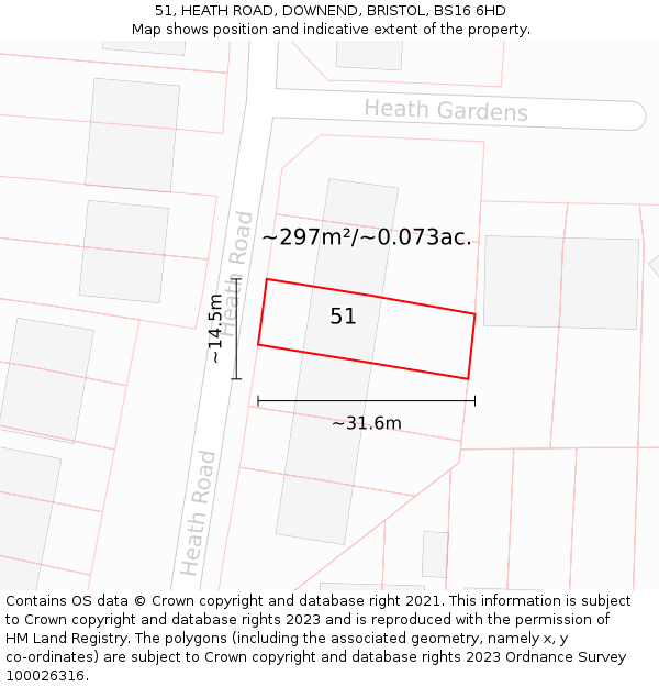 51, HEATH ROAD, DOWNEND, BRISTOL, BS16 6HD: Plot and title map