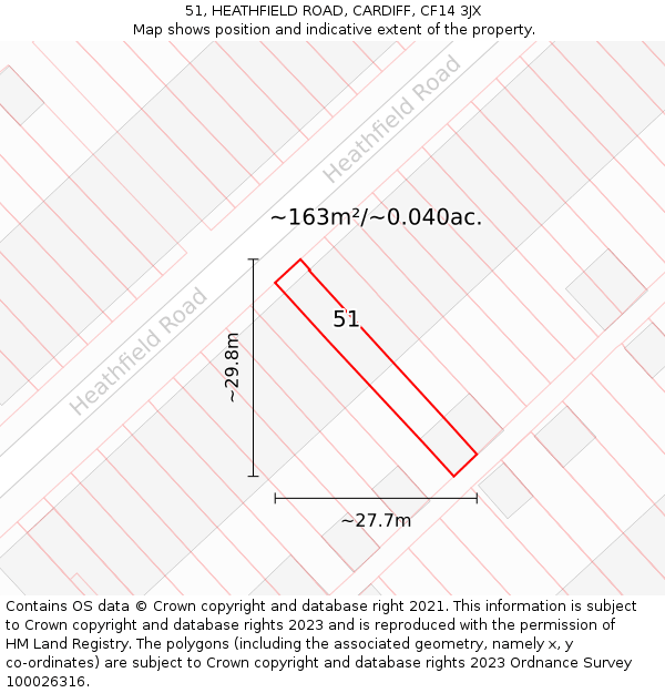 51, HEATHFIELD ROAD, CARDIFF, CF14 3JX: Plot and title map