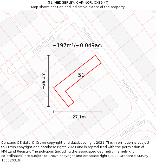 51, HEDGERLEY, CHINNOR, OX39 4TJ: Plot and title map