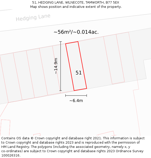 51, HEDGING LANE, WILNECOTE, TAMWORTH, B77 5EX: Plot and title map