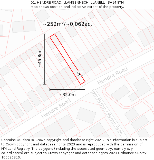 51, HENDRE ROAD, LLANGENNECH, LLANELLI, SA14 8TH: Plot and title map
