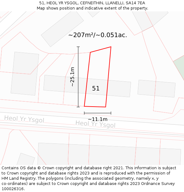 51, HEOL YR YSGOL, CEFNEITHIN, LLANELLI, SA14 7EA: Plot and title map