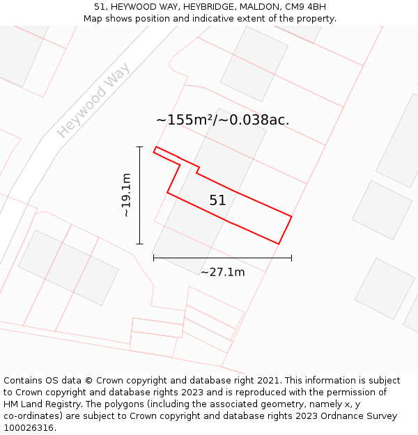51, HEYWOOD WAY, HEYBRIDGE, MALDON, CM9 4BH: Plot and title map