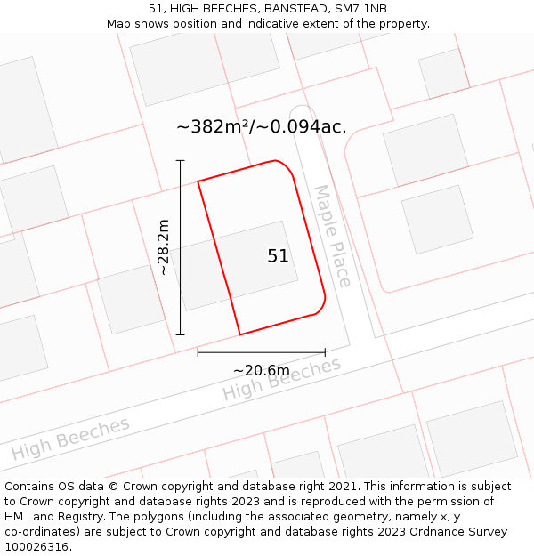51, HIGH BEECHES, BANSTEAD, SM7 1NB: Plot and title map