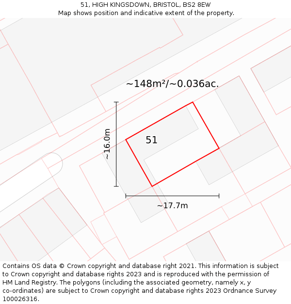 51, HIGH KINGSDOWN, BRISTOL, BS2 8EW: Plot and title map