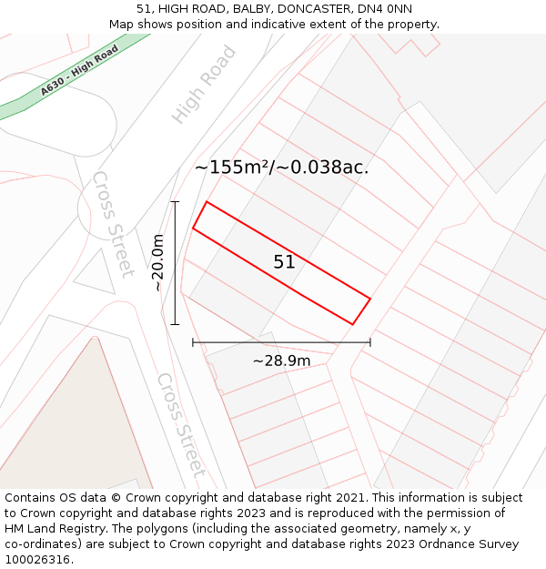 51, HIGH ROAD, BALBY, DONCASTER, DN4 0NN: Plot and title map