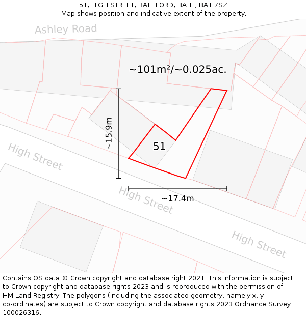51, HIGH STREET, BATHFORD, BATH, BA1 7SZ: Plot and title map
