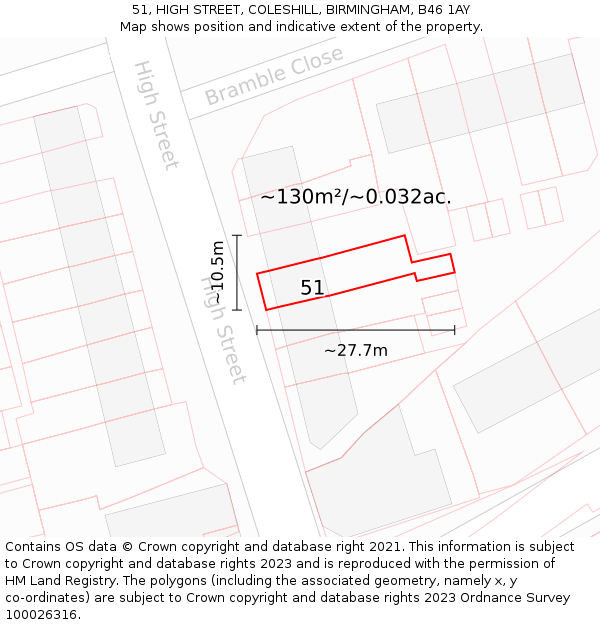 51, HIGH STREET, COLESHILL, BIRMINGHAM, B46 1AY: Plot and title map