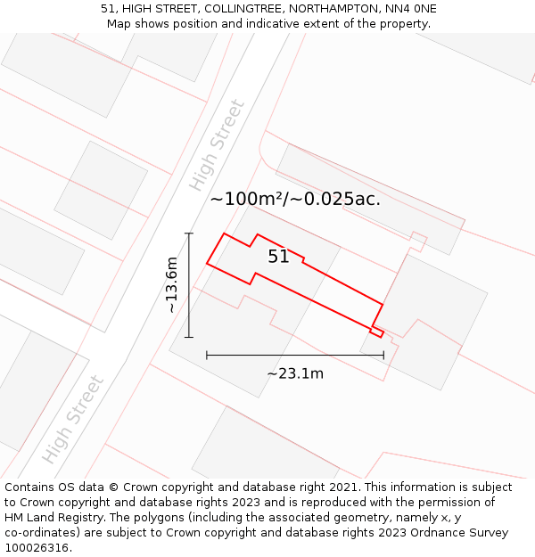 51, HIGH STREET, COLLINGTREE, NORTHAMPTON, NN4 0NE: Plot and title map