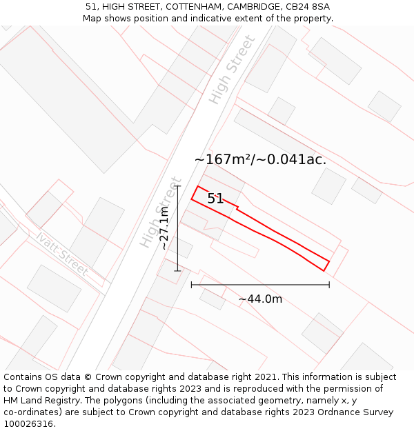 51, HIGH STREET, COTTENHAM, CAMBRIDGE, CB24 8SA: Plot and title map