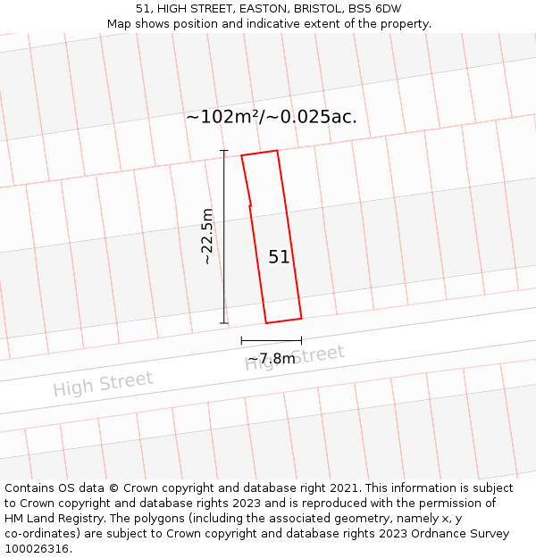 51, HIGH STREET, EASTON, BRISTOL, BS5 6DW: Plot and title map
