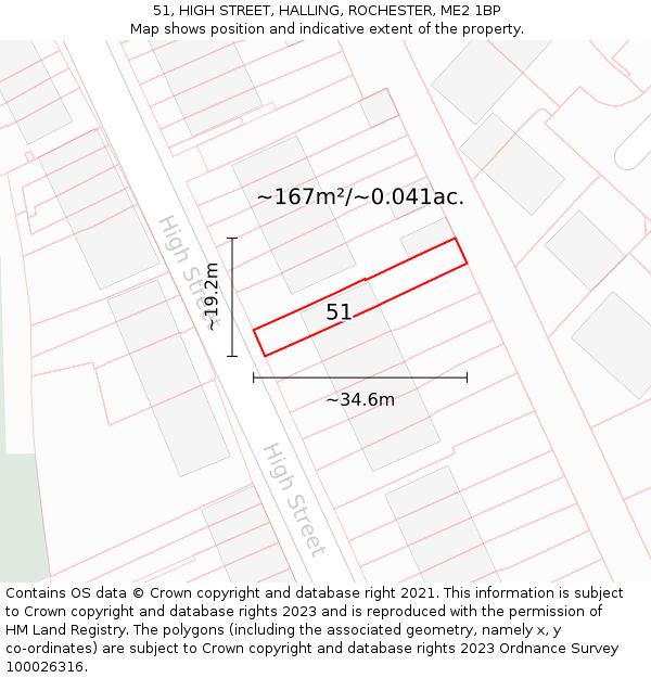 51, HIGH STREET, HALLING, ROCHESTER, ME2 1BP: Plot and title map