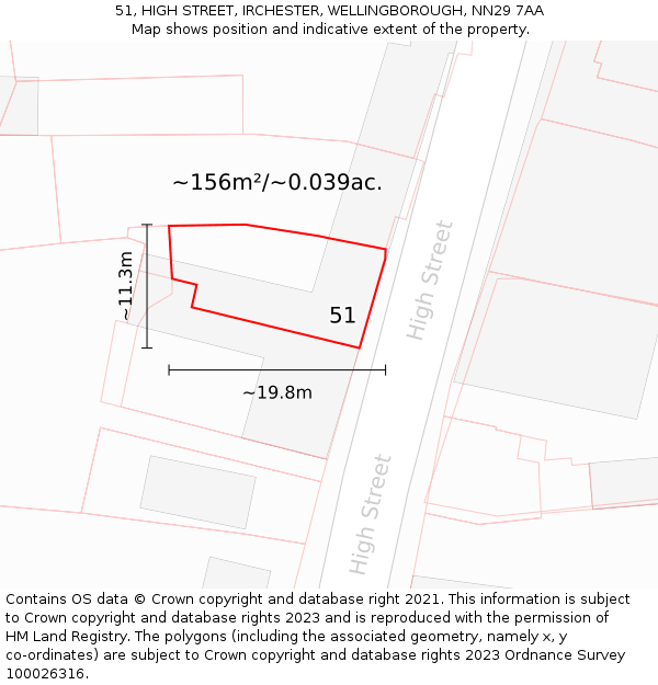 51, HIGH STREET, IRCHESTER, WELLINGBOROUGH, NN29 7AA: Plot and title map