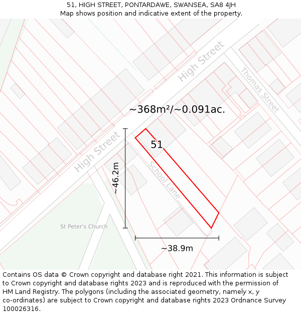 51, HIGH STREET, PONTARDAWE, SWANSEA, SA8 4JH: Plot and title map