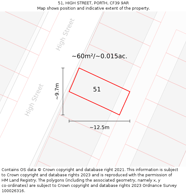 51, HIGH STREET, PORTH, CF39 9AR: Plot and title map