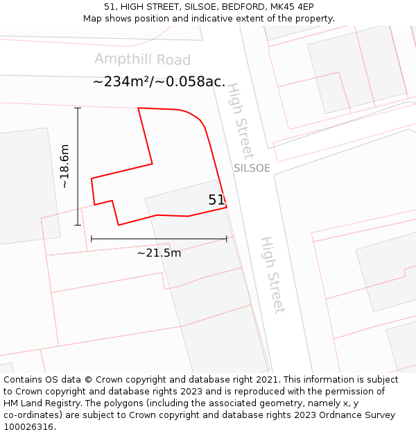 51, HIGH STREET, SILSOE, BEDFORD, MK45 4EP: Plot and title map