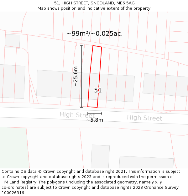 51, HIGH STREET, SNODLAND, ME6 5AG: Plot and title map