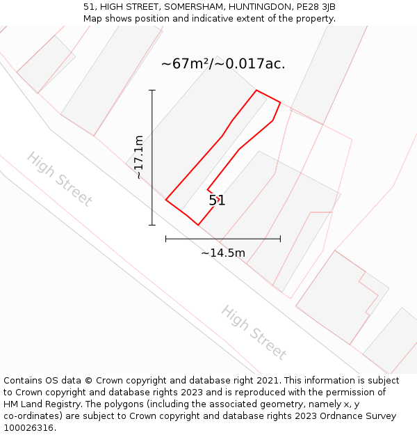 51, HIGH STREET, SOMERSHAM, HUNTINGDON, PE28 3JB: Plot and title map