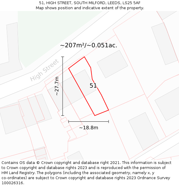 51, HIGH STREET, SOUTH MILFORD, LEEDS, LS25 5AF: Plot and title map