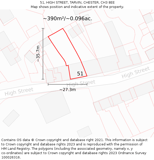 51, HIGH STREET, TARVIN, CHESTER, CH3 8EE: Plot and title map