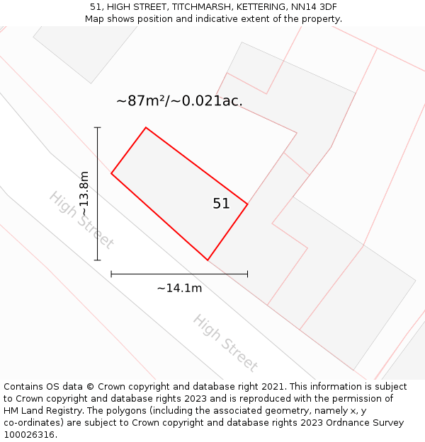 51, HIGH STREET, TITCHMARSH, KETTERING, NN14 3DF: Plot and title map