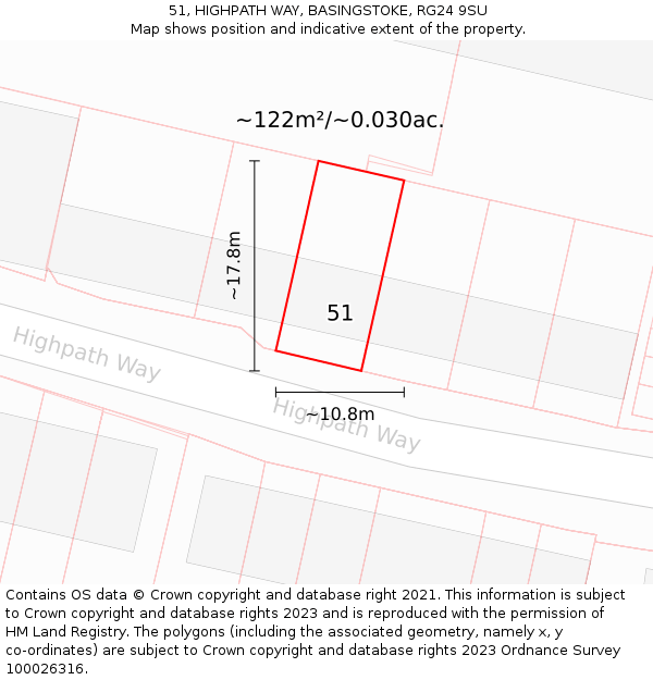 51, HIGHPATH WAY, BASINGSTOKE, RG24 9SU: Plot and title map