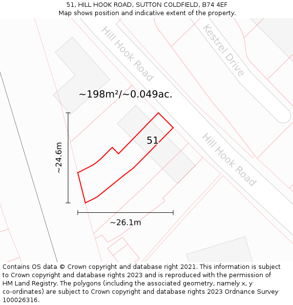 51, HILL HOOK ROAD, SUTTON COLDFIELD, B74 4EF: Plot and title map