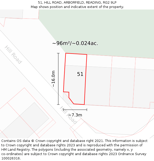 51, HILL ROAD, ARBORFIELD, READING, RG2 9LP: Plot and title map
