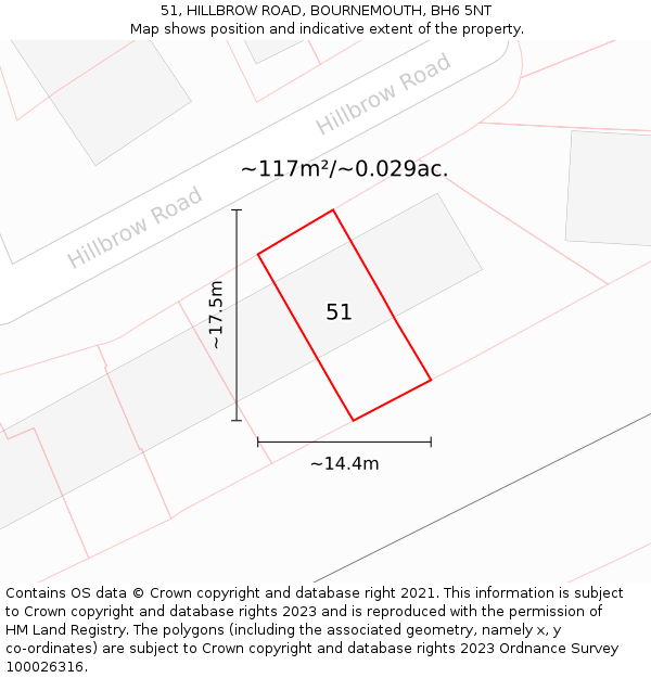 51, HILLBROW ROAD, BOURNEMOUTH, BH6 5NT: Plot and title map