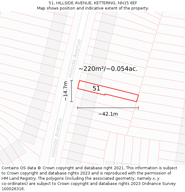 51, HILLSIDE AVENUE, KETTERING, NN15 6EF: Plot and title map