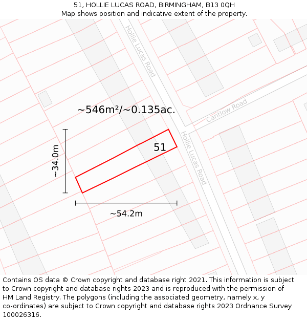 51, HOLLIE LUCAS ROAD, BIRMINGHAM, B13 0QH: Plot and title map