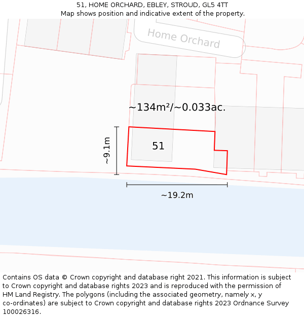 51, HOME ORCHARD, EBLEY, STROUD, GL5 4TT: Plot and title map