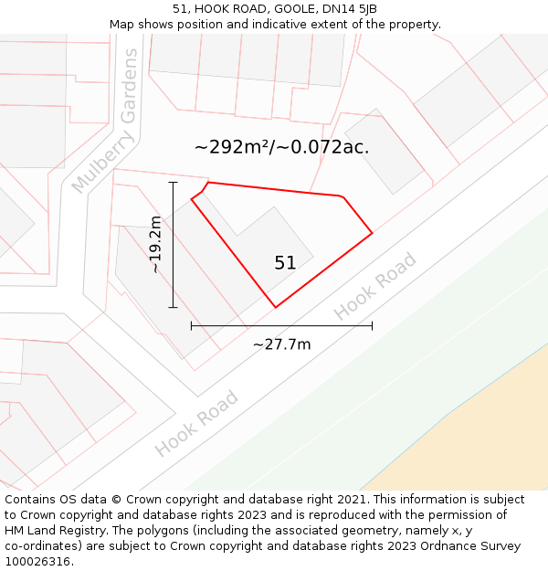 51, HOOK ROAD, GOOLE, DN14 5JB: Plot and title map