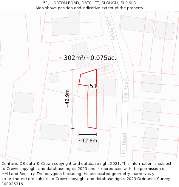 51, HORTON ROAD, DATCHET, SLOUGH, SL3 9LD: Plot and title map