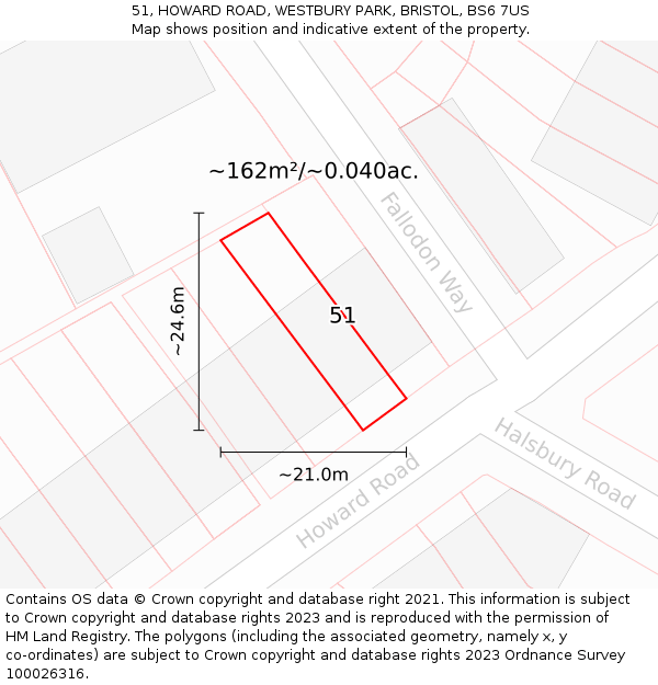 51, HOWARD ROAD, WESTBURY PARK, BRISTOL, BS6 7US: Plot and title map