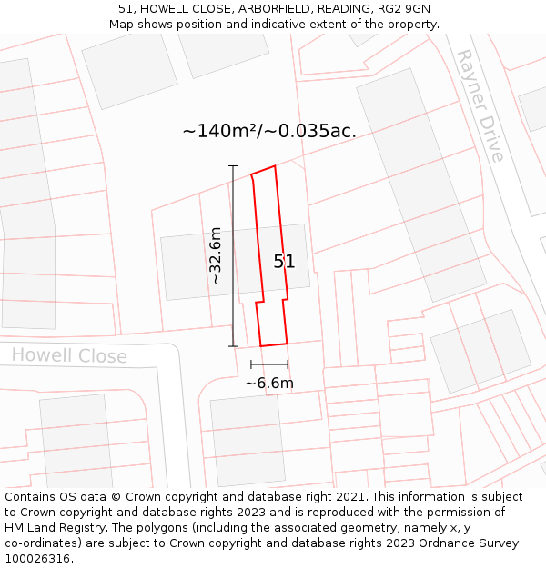 51, HOWELL CLOSE, ARBORFIELD, READING, RG2 9GN: Plot and title map