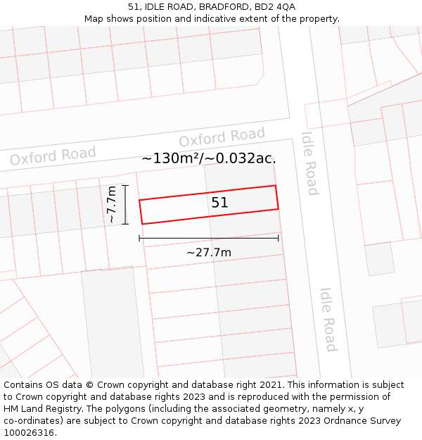 51, IDLE ROAD, BRADFORD, BD2 4QA: Plot and title map