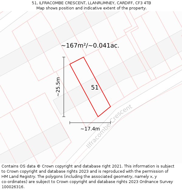 51, ILFRACOMBE CRESCENT, LLANRUMNEY, CARDIFF, CF3 4TB: Plot and title map