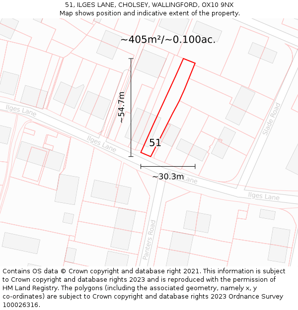 51, ILGES LANE, CHOLSEY, WALLINGFORD, OX10 9NX: Plot and title map