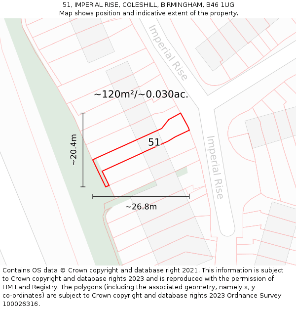 51, IMPERIAL RISE, COLESHILL, BIRMINGHAM, B46 1UG: Plot and title map