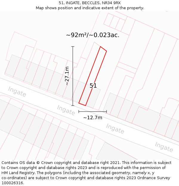 51, INGATE, BECCLES, NR34 9RX: Plot and title map