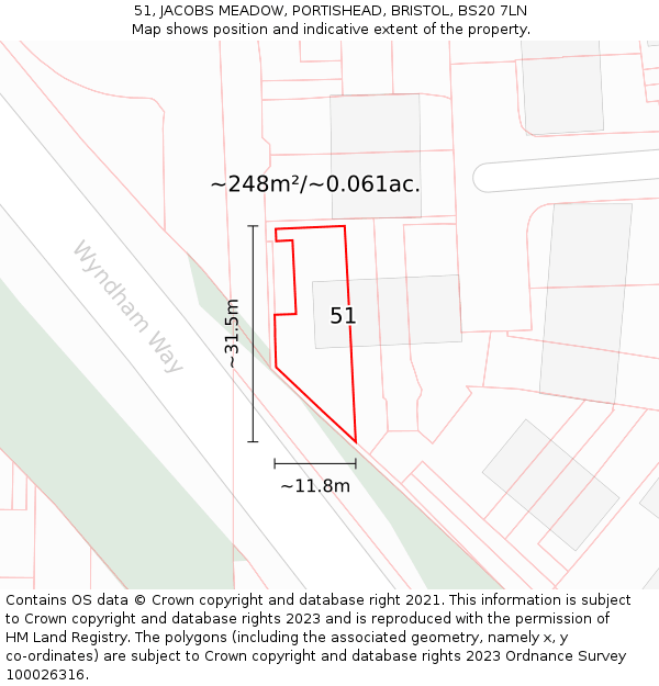 51, JACOBS MEADOW, PORTISHEAD, BRISTOL, BS20 7LN: Plot and title map