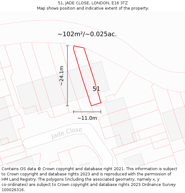 51, JADE CLOSE, LONDON, E16 3TZ: Plot and title map