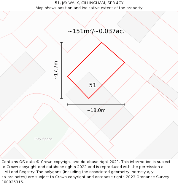 51, JAY WALK, GILLINGHAM, SP8 4GY: Plot and title map
