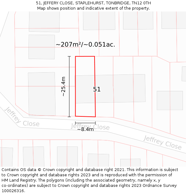 51, JEFFERY CLOSE, STAPLEHURST, TONBRIDGE, TN12 0TH: Plot and title map