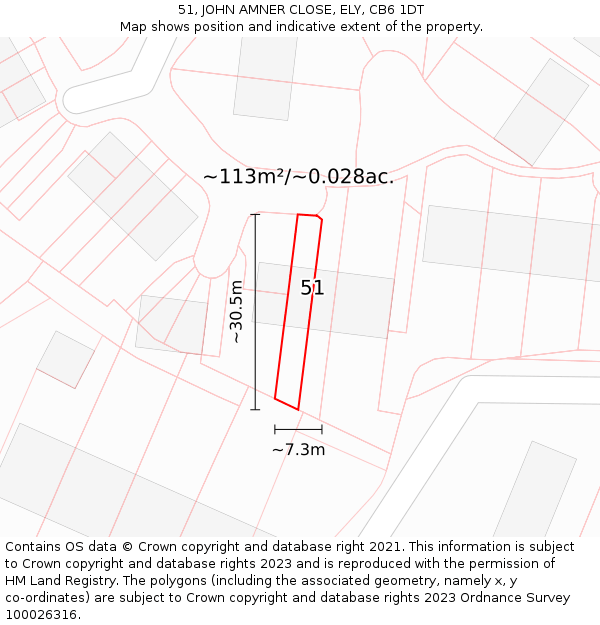 51, JOHN AMNER CLOSE, ELY, CB6 1DT: Plot and title map