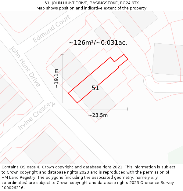 51, JOHN HUNT DRIVE, BASINGSTOKE, RG24 9TX: Plot and title map