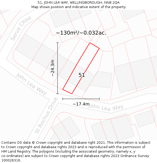 51, JOHN LEA WAY, WELLINGBOROUGH, NN8 2QA: Plot and title map