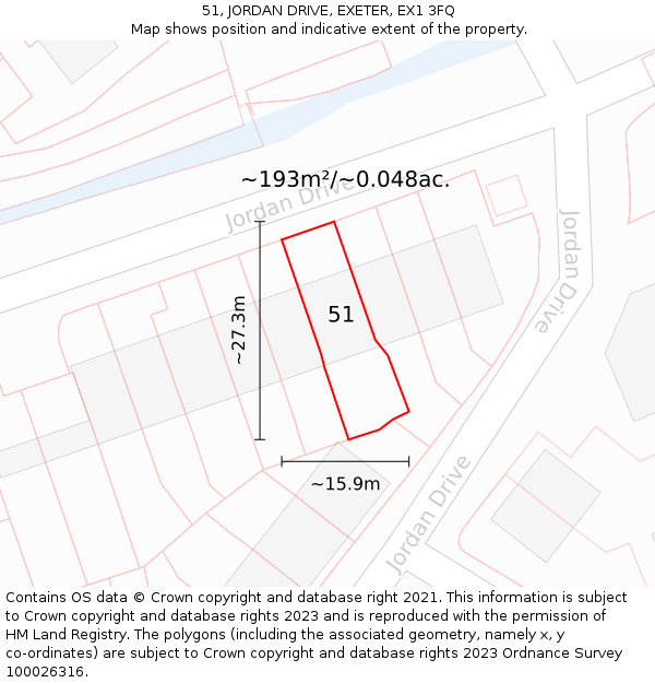 51, JORDAN DRIVE, EXETER, EX1 3FQ: Plot and title map
